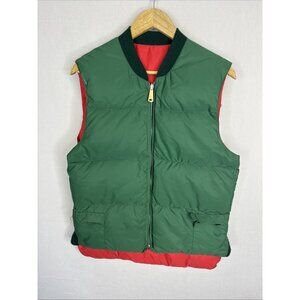 Vintage Reversible Puffer Vest Green Red Down USA Made